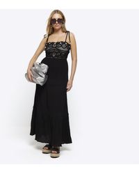 River Island - Black Crochet Tiered Maxi Dress - Lyst