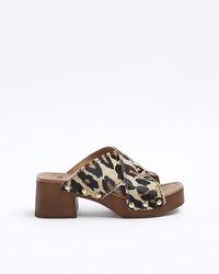 River Island - Leopard Print Studded Clog Sandals - Lyst