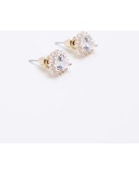 River Island - Rose Gold Diamante Heart Stud Earrings - Lyst