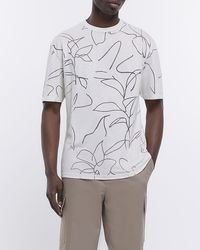 River Island - Beige Regular Fit Burnout Floral T-shirt - Lyst