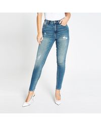 River Island Blue Ripped High Waisted Skinny Jeans