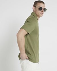 River Island - Textured Open Neck Polo - Lyst