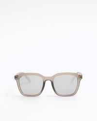 River Island - Grey Mirror Lenses Square Sunglasses - Lyst