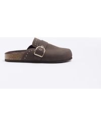 River Island - Brown Buckle Studded Mule Shoes - Lyst