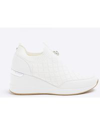 River Island - White Quilted Wedge Trainers - Lyst