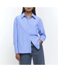 River Island - Blue Stripe Embroidered Shirt - Lyst