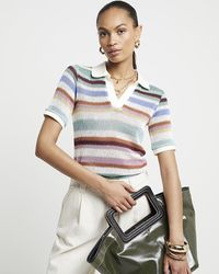 River Island - Multi Colour Fitted Stripe Polo T-shirt - Lyst