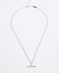 River Island - Silver Colour T Bar Necklace - Lyst