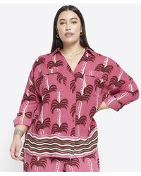 River Island - Plus Pink Palm Tree Beach Shirt - Lyst