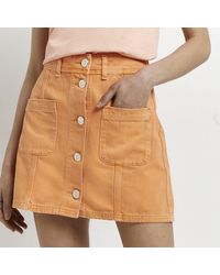 River Island - Orange Denim Mini Skirt - Lyst