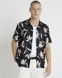River Island - Black Regular Fit Floral Shirt - Lyst