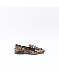River Island - Black Chain Animal Print Loafers - Lyst