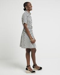 River Island - Navy Stripe Belted Mini Shirt Dress - Lyst