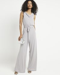 River Island - Cowl Neck Belted Jumpsuit - Lyst