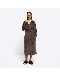 River Island - Brown Soft Hooded Dressing Gown - Lyst
