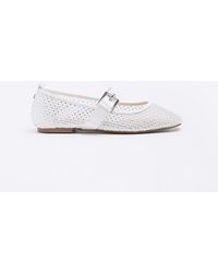 River Island - White Mesh Studded Mary Jane Ballet Pumps - Lyst