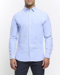 River Island - Blue Muscle Fit Oxford Smart Shirt - Lyst