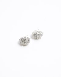 River Island - Silver Diamante Chunky Hoop Earrings - Lyst