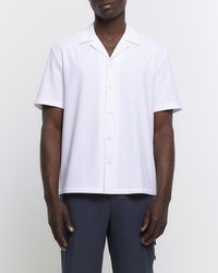 River Island - White Regular Fit Seersucker Revere Shirt - Lyst