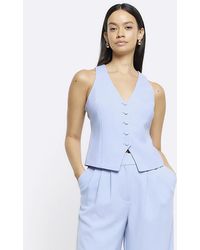 River Island - Blue Button Front Waistcoat - Lyst