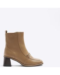 River Island - Brown Chain Block Heel Ankle Boots - Lyst