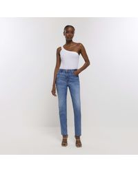 River Island - Blue High Waisted Slim Straight Jeans - Lyst