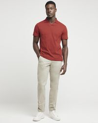 River Island - Rust Textured Open Neck Polo - Lyst