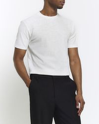 River Island - White Slim Fit Burnout Smart T-shirt - Lyst