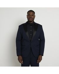 River Island - Big & Tall Navy Slim Fit Tuxedo Suit Jacket - Lyst