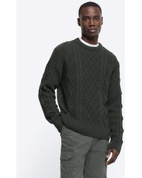 River Island - Green Slim Fit Cable Knit Jumper - Lyst