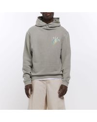 River Island - Washed Graphic Skull Hoodie - Lyst