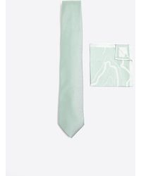 River Island - Green Tie And Floral Handkerchief Set - Lyst