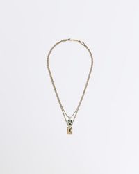River Island - Gold Colour Shield And Tag Multirow Necklace - Lyst