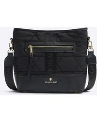 River Island - Black Webbing Quilted Cross Body Bag - Lyst