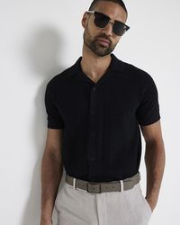 River Island - Slim Fit Knit Revere Polo Shirt - Lyst