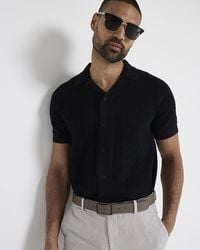 River Island - Black Slim Fit Knitted Polo Shirt - Lyst