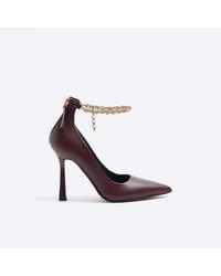 River Island - Red Chain Strap Heeled Court Shoes - Lyst