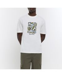 River Island - Ecru Regular Fit Floral Graphic T-shirt - Lyst