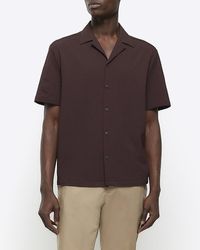 River Island - Brown Regular Fit Seersucker Revere Shirt - Lyst