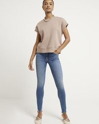River Island - Blue High Waisted Super Skinny Jeans - Lyst