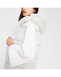 River Island Cream Faux Fur Hooded Gilet - Multicolour