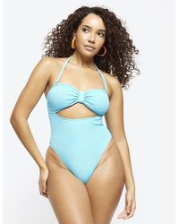 River Island - Textured Bandeau Swimsuit - Lyst