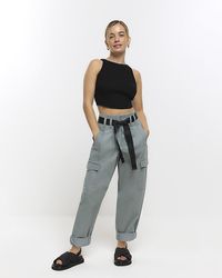River Island - Paperbag Belted Cargo Trousers - Lyst