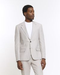 River Island - Beige Slim Fit Linen Blend Suit Jacket - Lyst