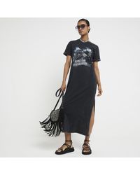 River Island - Grey Eagle Flame Rock Midi T-shirt Dress - Lyst