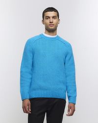 River Island - Blue Regular Fit Wool Blend Jumper - Lyst