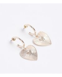 River Island - Gold Colour Butterfly Heart Drop Earrings - Lyst