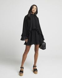 River Island - Petite Black Layered Ruffle Mini Dress - Lyst