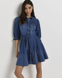 River Island Blue Pearl Collar Puff 