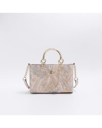River Island - Pink Jacquard Studded Tote Bag - Lyst